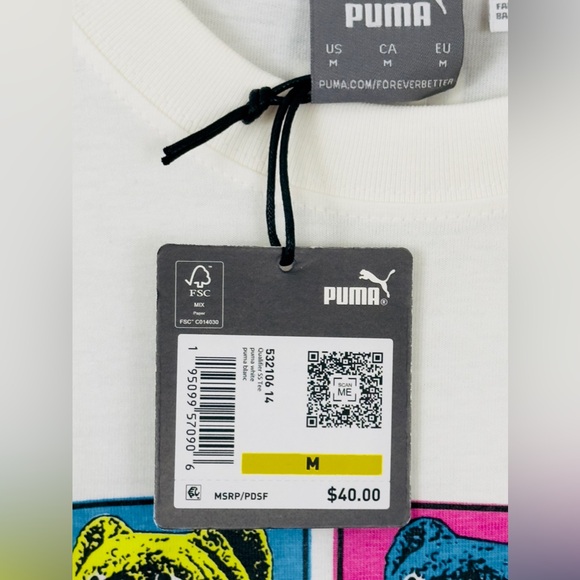 PUMA - White Unsex Basketball T- Shirt Puma Bear Print On Front. Medium… - Picture 7 of 10